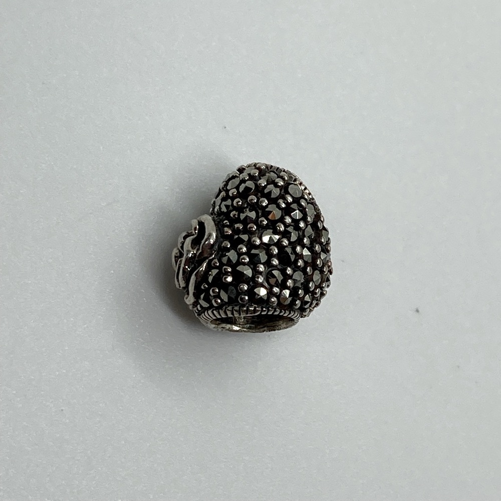 Persona 925 Sterling Silver & Marcasite Stone Heart & Rose  Charm Bead